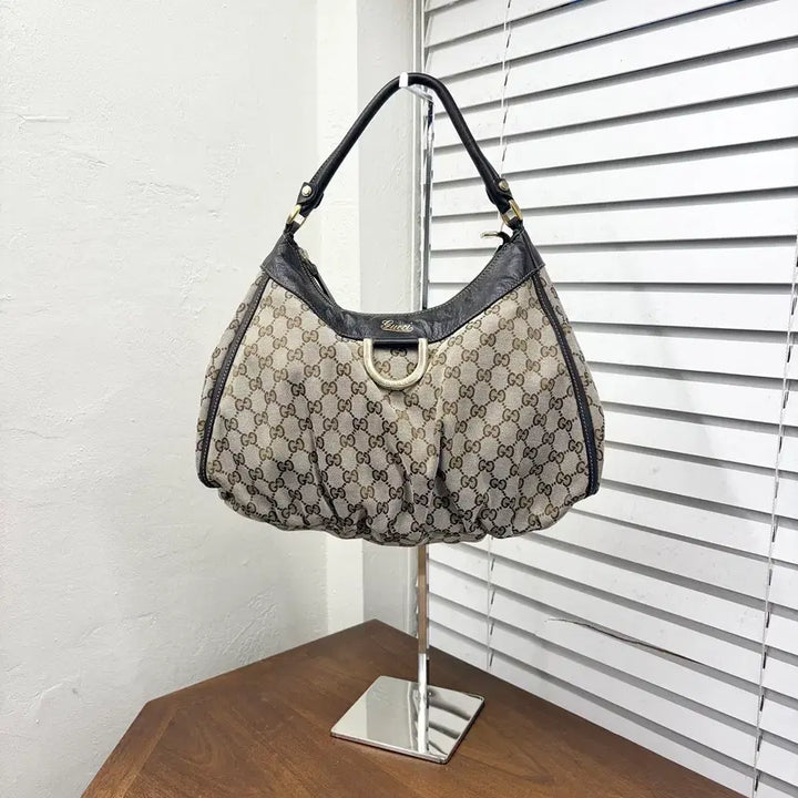 [BUNJANG] Gucci Brown GG Canvas D-Ring Hobo Bag / 구찌 브라운 GG 캔버스 어비 D링 호보백