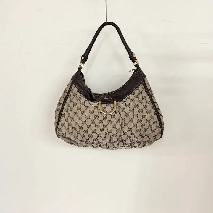 [BUNJANG] Gucci Brown GG Canvas D-Ring Hobo Bag / 구찌 브라운 GG 캔버스 어비 D링 호보백