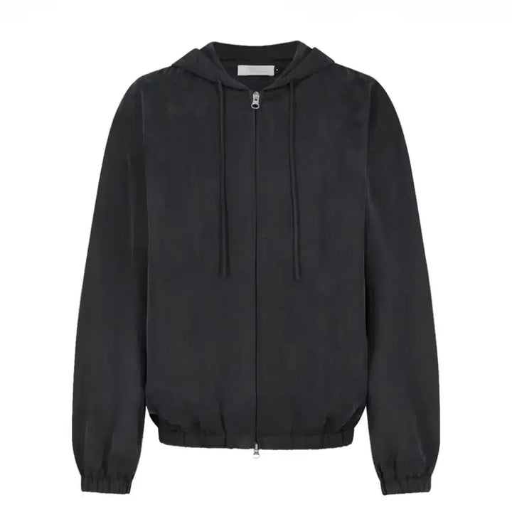 [BUNJANG] AMOMENTO Cupro Hooded Zip-Up Black 26ss / 아모멘토 큐프로 후드 집업 블랙 26ss