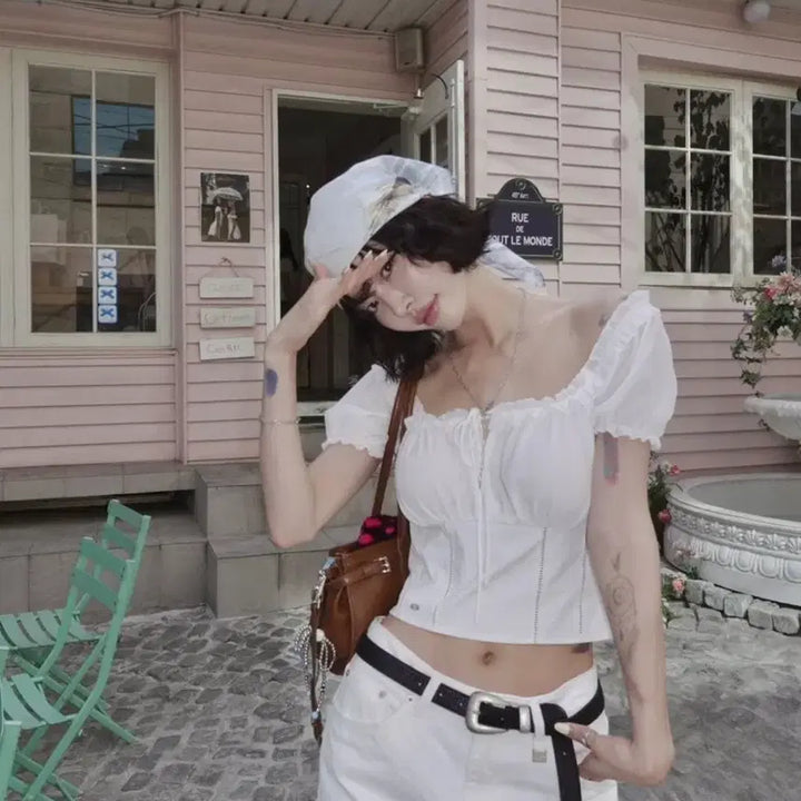 [BUNJANG] Pale Jade Chiffon Lace Blouse / 페일제이드 쉬폰 레이스 블라우스
