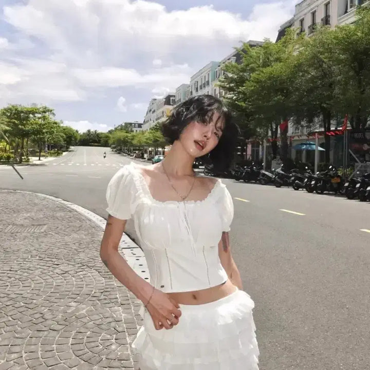 [BUNJANG] Pale Jade Chiffon Lace Blouse / 페일제이드 쉬폰 레이스 블라우스