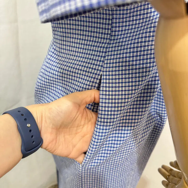 [SOLD OUT] (S)던스트 dunst 더블버튼 체크 롱원피스 여름하객룩 4521