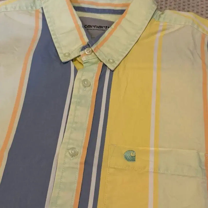 [BUNJANG] Carhartt WIP Striped Short Sleeve Shirt - Yellow/Blue Multi / [L] 칼하트 WIP 스트라이프 셔츠