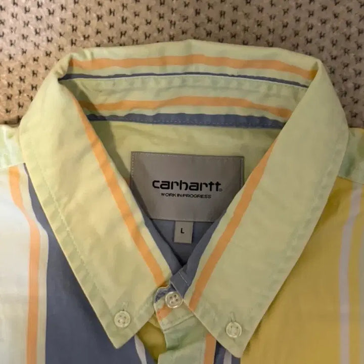 [BUNJANG] Carhartt WIP Striped Short Sleeve Shirt - Yellow/Blue Multi / [L] 칼하트 WIP 스트라이프 셔츠