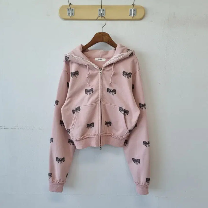 [BUNJANG] Popsiz Pink Ribbon Hoodie Zip-Up / 팝시즈 핑크 리본 후드집업