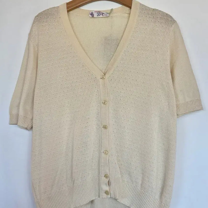 [BUNJANG] 70s-80s Milano Vintage Cream Punch Knit Cardigan / 70-80s Milano 빈티지 반팔 니트 가디건