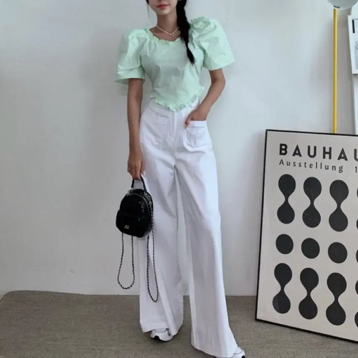 [BUNJANG] Velita Puff Frill Blouse Mint / <민트> 벨리타 퍼프 프릴 블라우스