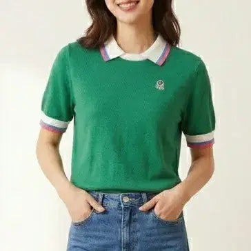 [BUNJANG] Benetton Short Sleeve Knit Polo T-Shirt / [105]베네통 반팔 카라 니트티