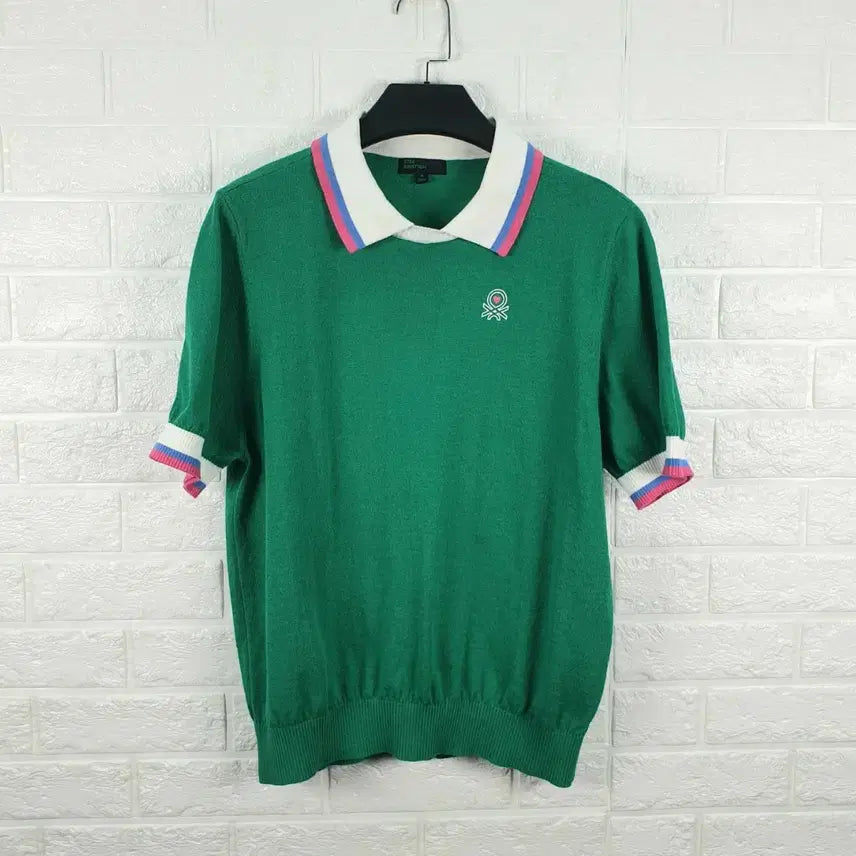 [BUNJANG] Benetton Short Sleeve Knit Polo T-Shirt / [105]베네통 반팔 카라 니트티