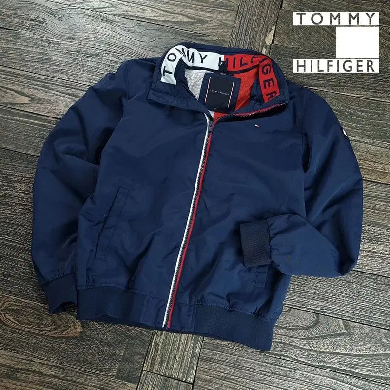 [BUNJANG] Tommy Hilfiger Logo Patch Zip-Up Blouson Jacket Navy L / 타미힐피거 로고 패치 집업 블루종 자켓 네이비 M20497