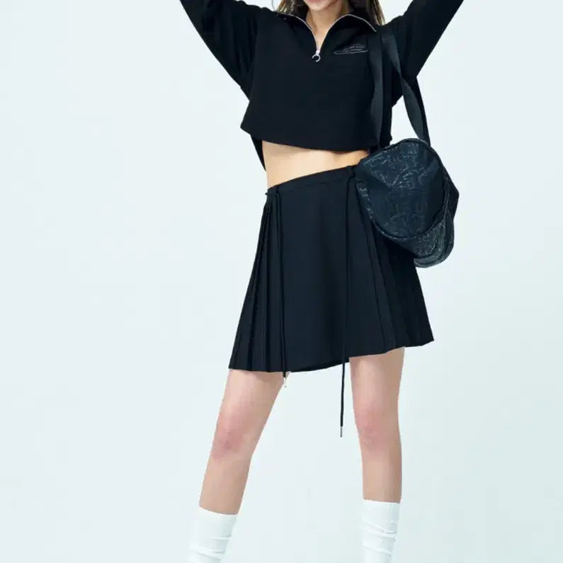[BUNJANG] Attention Row Side Pintuck Belt Skirt Black / 어텐션로우 사이드 핀턱 벨트 스커트 (블랙)