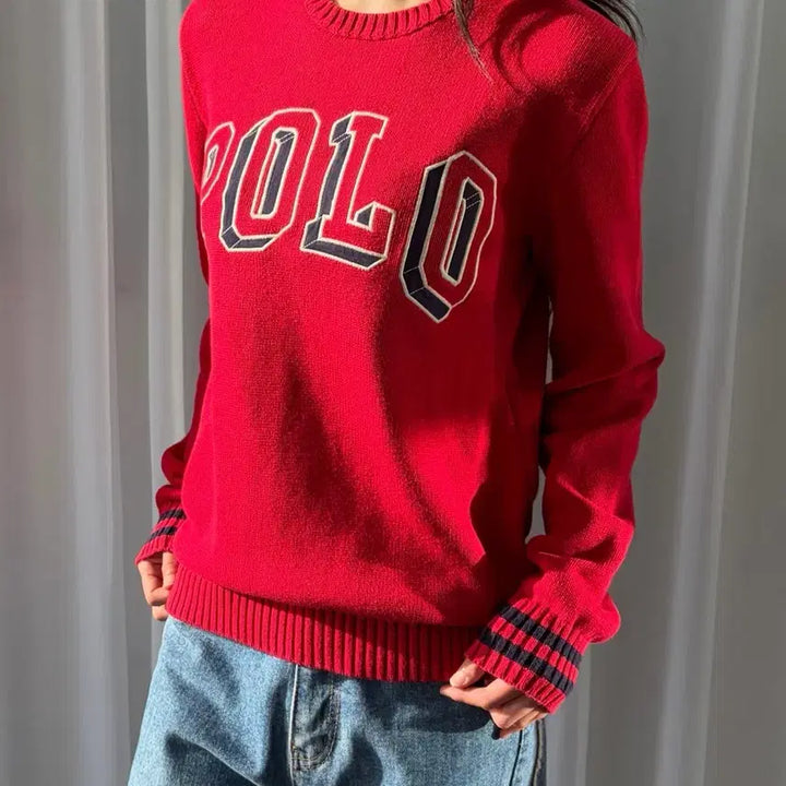 [BUNJANG] Polo Ralph Lauren Spellout Cotton Knit Sweater / [M]폴로 랄프로렌 스펠아웃 코튼 니트