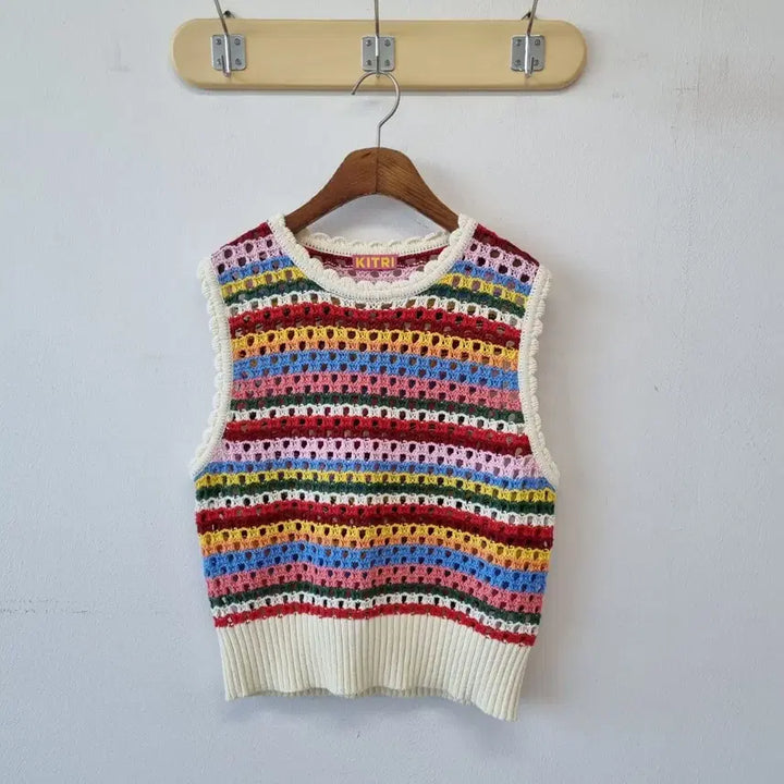 [BUNJANG] KITRI Rainbow Crochet Knit Vest / KITRI 무지개 크로셰 니트 조끼
