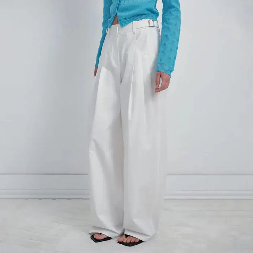 [BUNJANG] RAVE Jaw Detail Belted Wide Pants (Size 01S) / 레이브 턱 디테일 벨티드 와이드 팬츠