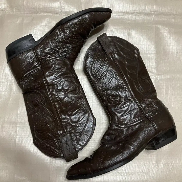 [BUNJANG] Vintage Western Boots Ostrich Leather Size 270-275 / 빈티지 웨스턴 부츠 타조가죽 270