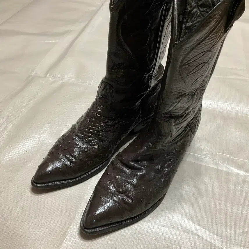 [BUNJANG] Vintage Western Boots Ostrich Leather Size 270-275 / 빈티지 웨스턴 부츠 타조가죽 270