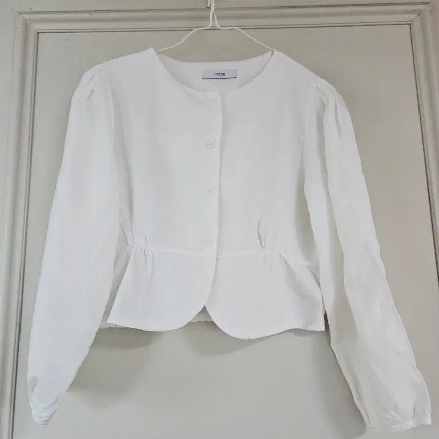 [BUNJANG] White Crop Puff Long Sleeve Blouse / 화이트 블라우스 크롭 퍼프 긴팔