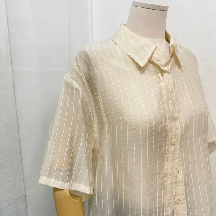 [SOLD OUT] 웨더 시어 시스루 스트라이프 반팔셔츠 블라우스 4487