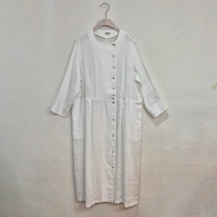 [BUNJANG] White Linen Button Long Dress - Japanese Vintage / 화이트 린넨 버튼 롱 원피스 일본빈티지