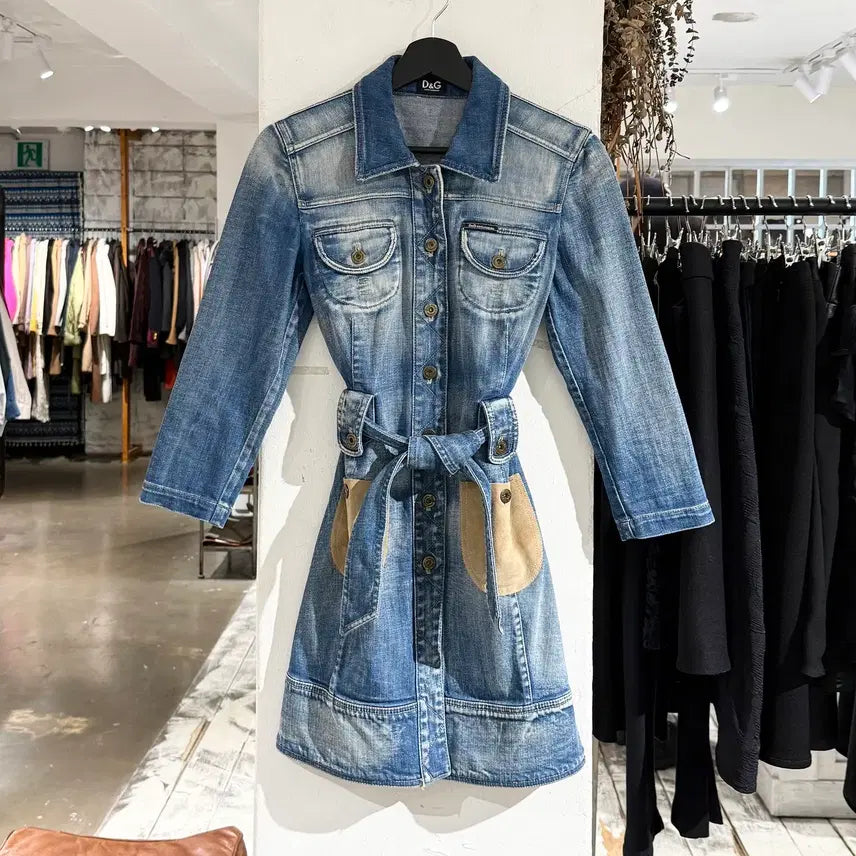 [BUNJANG] Dolce &amp; Gabbana Belted Washed Denim Midi Dress / 돌체앤가바나 벨티드 워싱 데님 미디 원피스