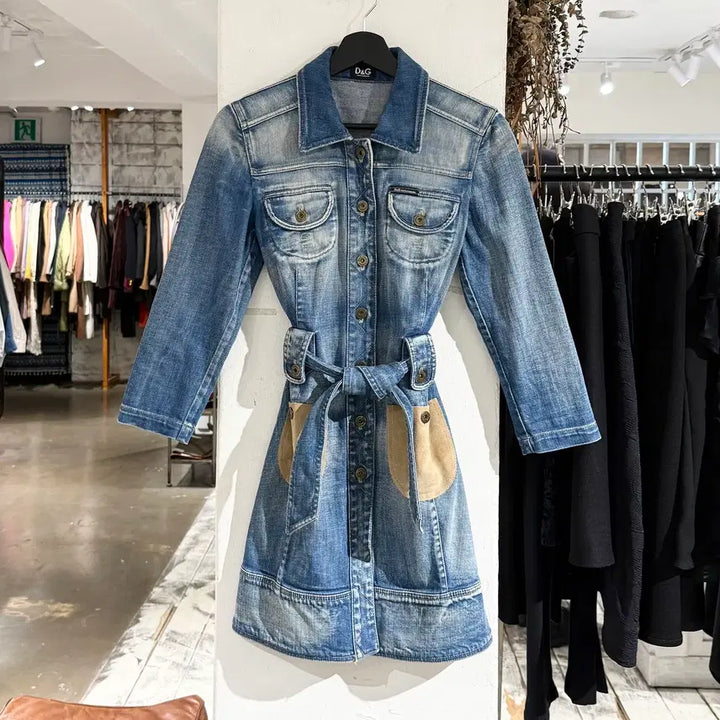 [BUNJANG] Dolce &amp; Gabbana Belted Washed Denim Midi Dress / 돌체앤가바나 벨티드 워싱 데님 미디 원피스