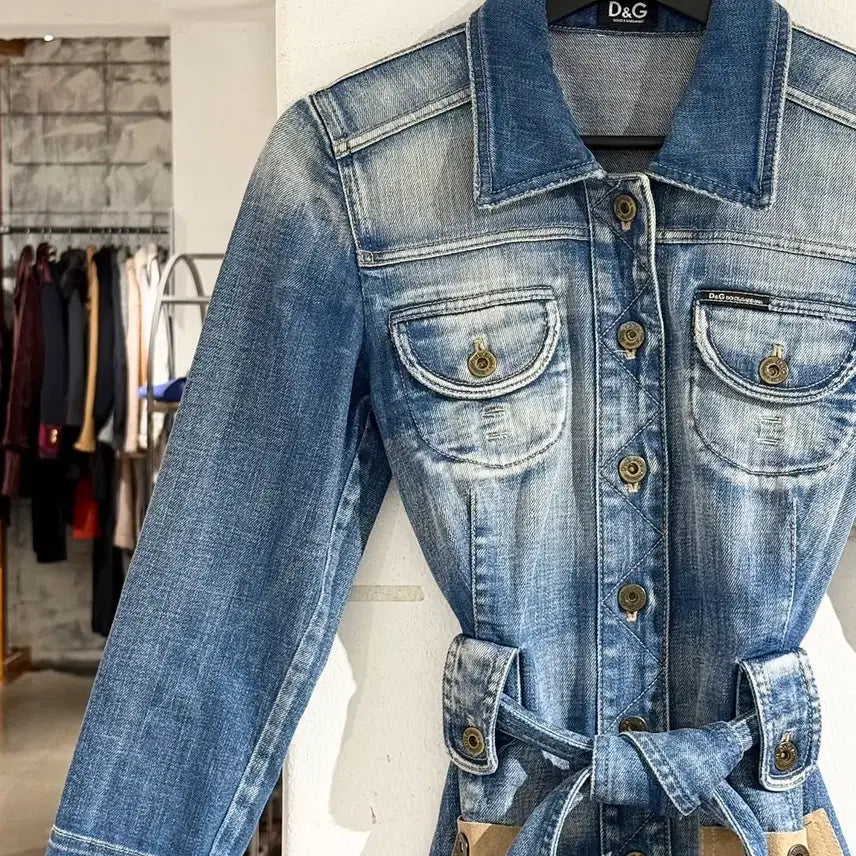 [BUNJANG] Dolce &amp; Gabbana Belted Washed Denim Midi Dress / 돌체앤가바나 벨티드 워싱 데님 미디 원피스