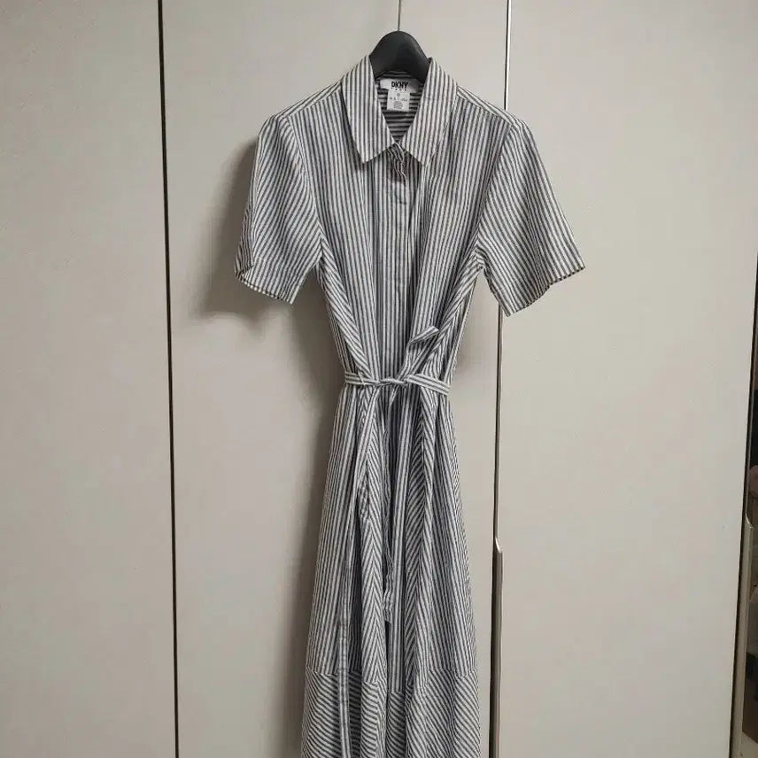 [BUNJANG] DKNY Linen Blend Striped Shirt Dress / DKNY 린넨 셔츠형 원피스