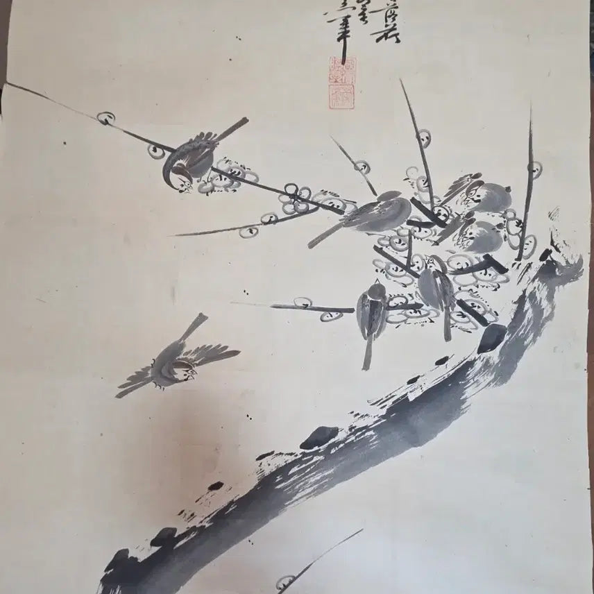 [BUNJANG] Antique Korean Painting - Plum Blossoms and Sparrows / 동양화 고화 매화의 참새