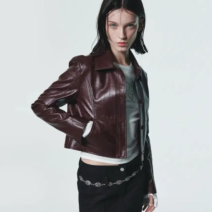 [BUNJANG] Current Crop Leather Jacket / 커렌트 크롭 레더 자켓