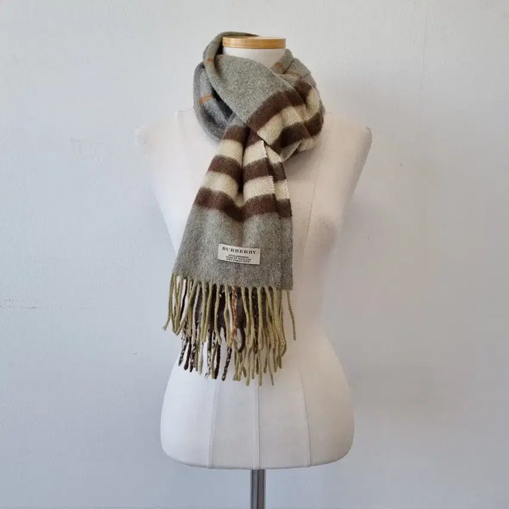 [BUNJANG] Burberry Cashmere Check Muffler Khaki / 버버리 연카키 캐시미어 체크 머플러