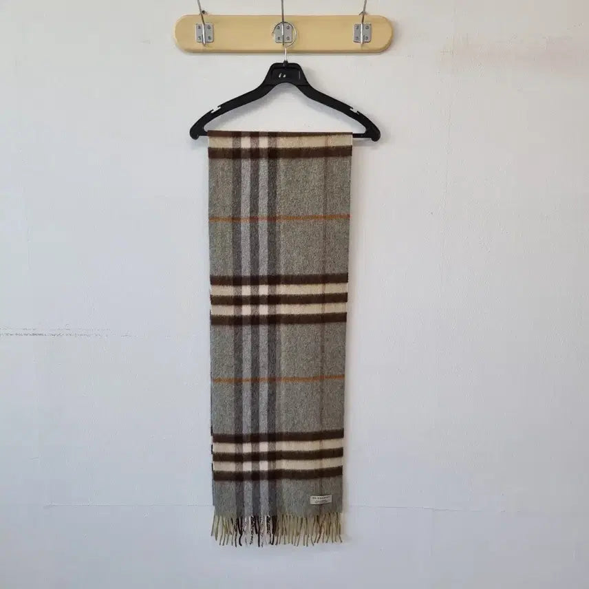 [BUNJANG] Burberry Cashmere Check Muffler Khaki / 버버리 연카키 캐시미어 체크 머플러