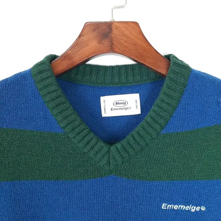 [BUNJANG] Mmlg Stripe V-Neck Knit Vest / Mmlg 스트라이프 브이넥 니트조끼  F