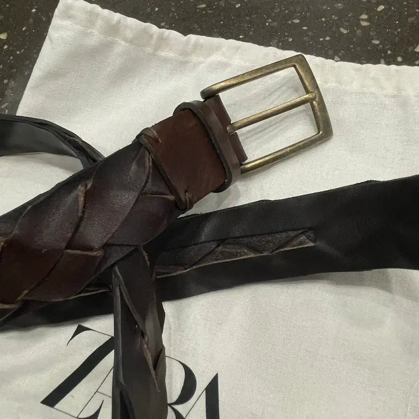 [BUNJANG] ZARA Leather Braided Weaving Belt Brown / (택포) (허리31-35)ZARA 레더 브레이디드 위빙 벨트 브라운