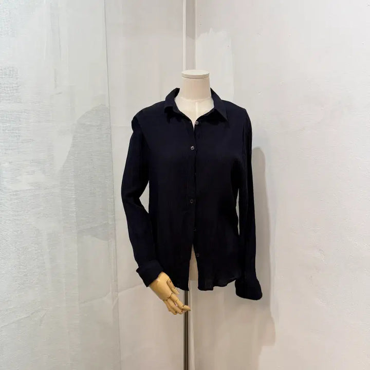 [BUNJANG] Graciec C Minimalist Pleated Navy Blouse Shirt / 그레이시크 주름 남색블라우스 셔츠 살안타템 커버업 4497