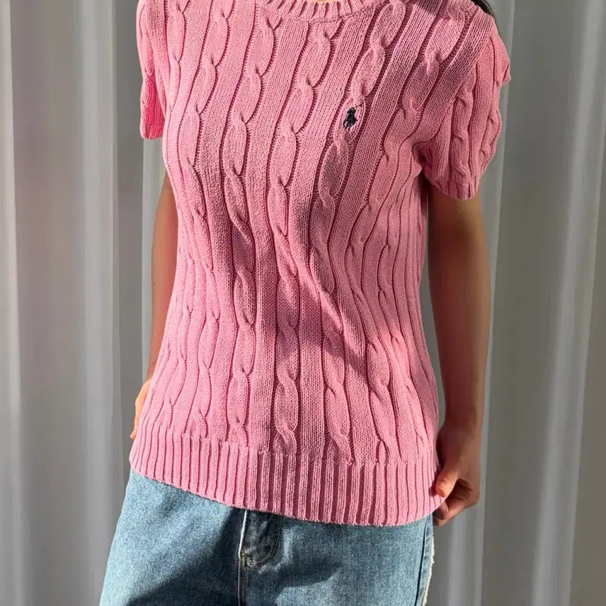 [BUNJANG] Polo Ralph Lauren Cable Knit Short Sleeve Sweater / [S-M]폴로 랄프로렌 꽈배기 케이블 반팔 니트