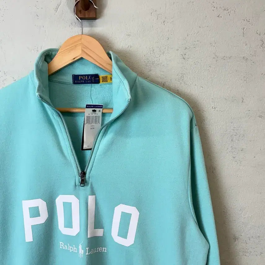 [BUNJANG] Polo Ralph Lauren QR Label Big Logo Mint Half-Zip Sweatshirt / [M] 폴로 랄프로렌 큐알 라벨 빅로고 민트 하프집업 스웻
