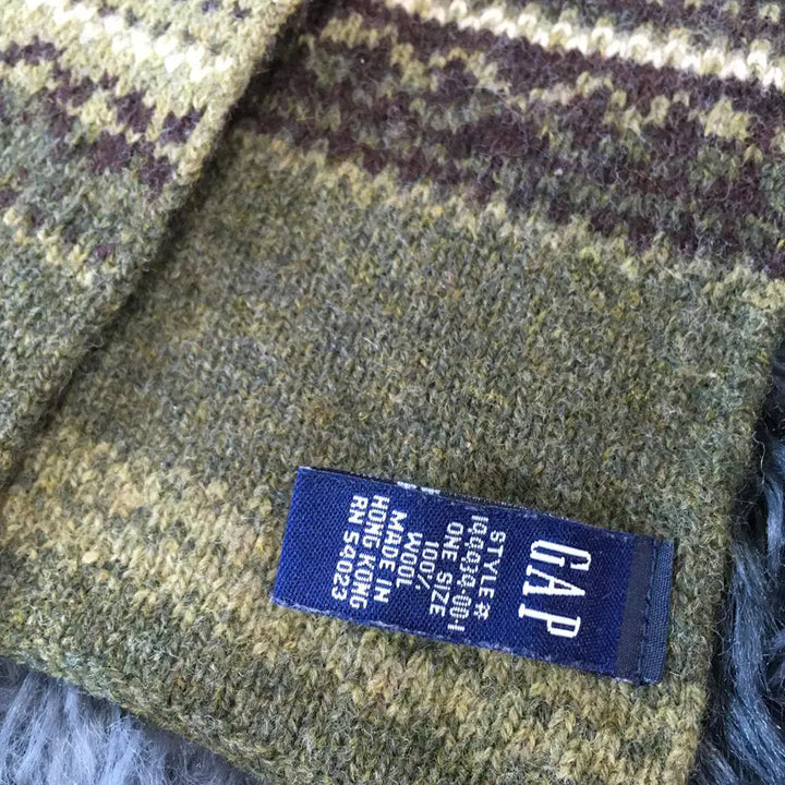 [BUNJANG] TUTTI Vintage Old GAP Nordic Ethnic Knit Muffler / 투티/A0 올드 GAP 노르딕 에스닉 니트 머플러 카키 베이지 브라운