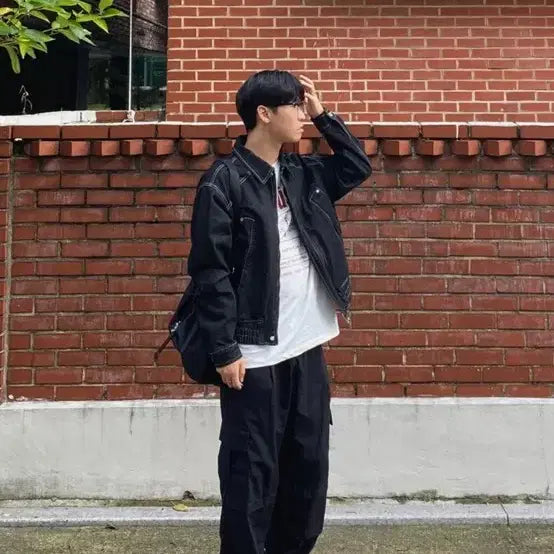 [BUNJANG] Trillion Black Denim Blouson Jacket / 트릴리온 블랙 데님 블루종 자켓