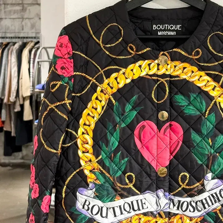 [BUNJANG] Moschino Boutique Black Chain Graphic Quilted Jacket / 모스키노 부티크 블랙 체인 그래픽 퀼팅 자켓