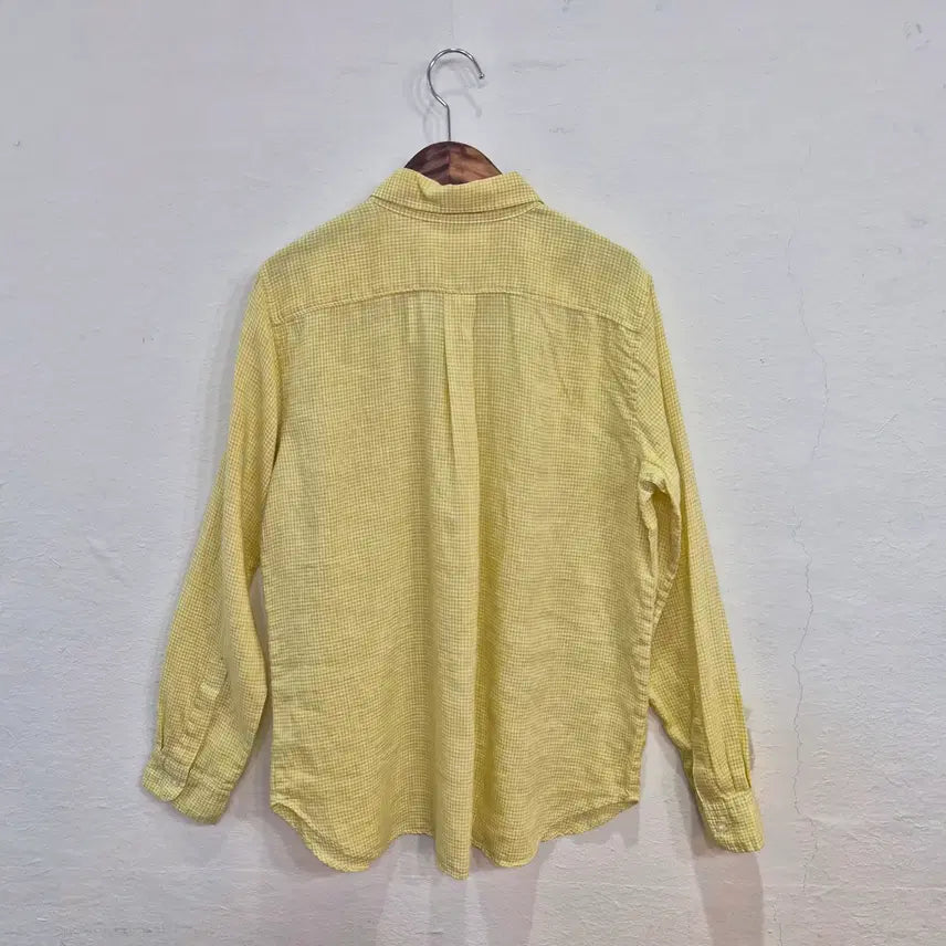 [BUNJANG] Uniqlo Linen 100% Gingham Check Shirt (Lemon Yellow, XL) / 재팬 유니클로 린넨 100 깅엄 체크 셔츠
