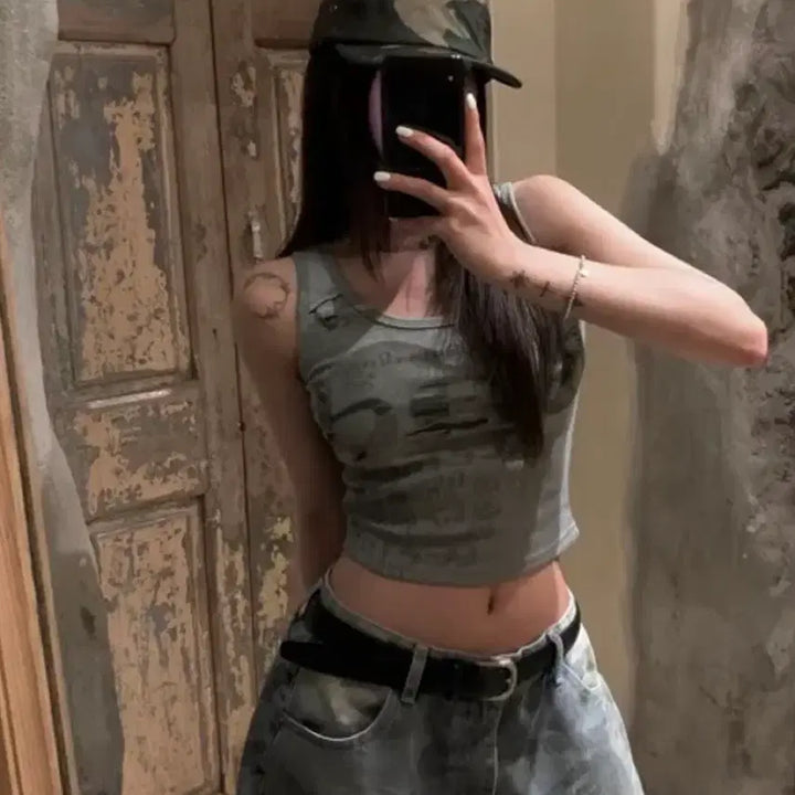 [BUNJANG] Vintage Sleeveless T-Shirt - Gray / 빈티지 슬리브리스 그레이
