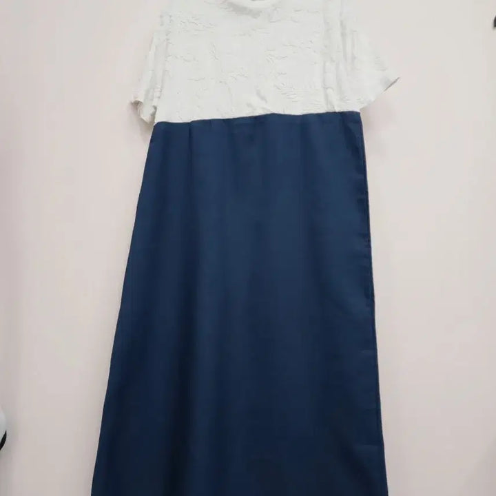 [BUNJANG] Mixxmix Color-Block Short-Sleeve Long Dress / 믹스미 배색 반팔 롱 원피스