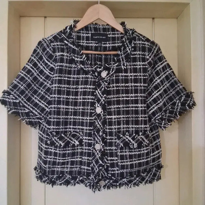 [BUNJANG] Plastic Island Tweed Short Sleeve Jacket / 플라스틱아일랜드 트위드 반팔 자켓