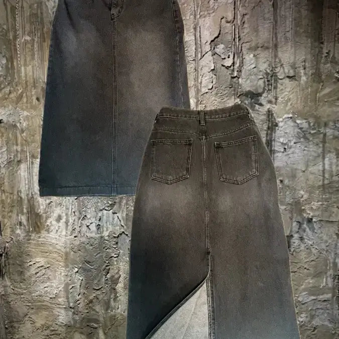 [BUNJANG] Vintage Slit Long Skirt - Black Denim / 빈티지 트임 롱스커트 흑청치마