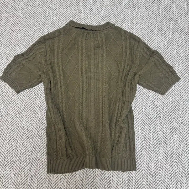 [BUNJANG] Collar Short Sleeve Knit M Khaki / 카라 반팔니트