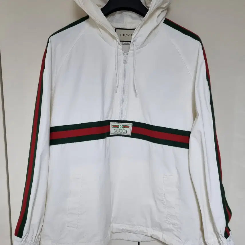 [BUNJANG] Gucci Nylon Anorak Half-Zip Hooded Jacket - Size 48 / 백화점판 구찌 트레이닝 나일론 아노락 반집업 후드 자켓 48사이즈