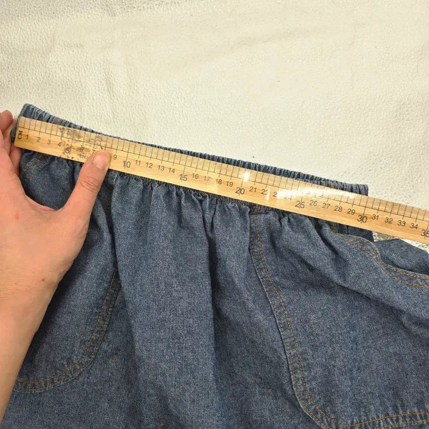 [BUNJANG] Blue Denim Long Skirt with Check Frill Detail / 청 데님 롱 스커트 체크 프릴 66-77