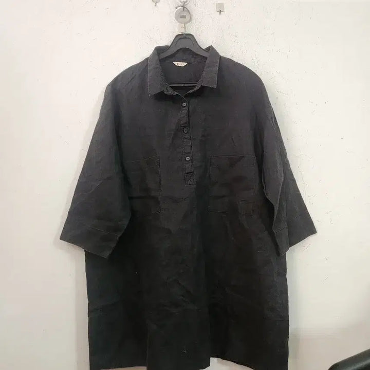 [BUNJANG] Black Short-Sleeve Long Shirt / 마.검정색 반팔 롱셔츠