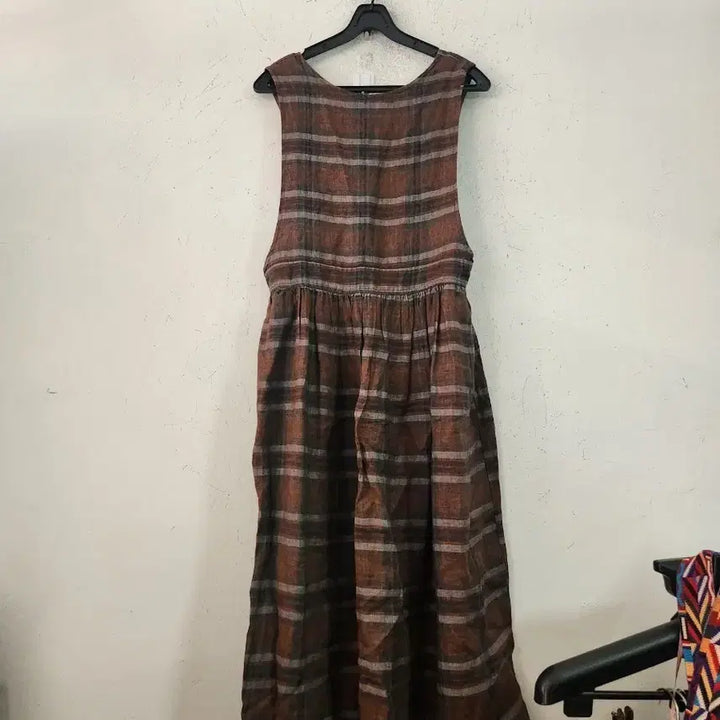 [BUNJANG] Checkered Long Dress Brown / 체크 롱 원피스 브라운 FREE
