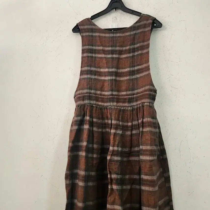 [BUNJANG] Checkered Long Dress Brown / 체크 롱 원피스 브라운 FREE